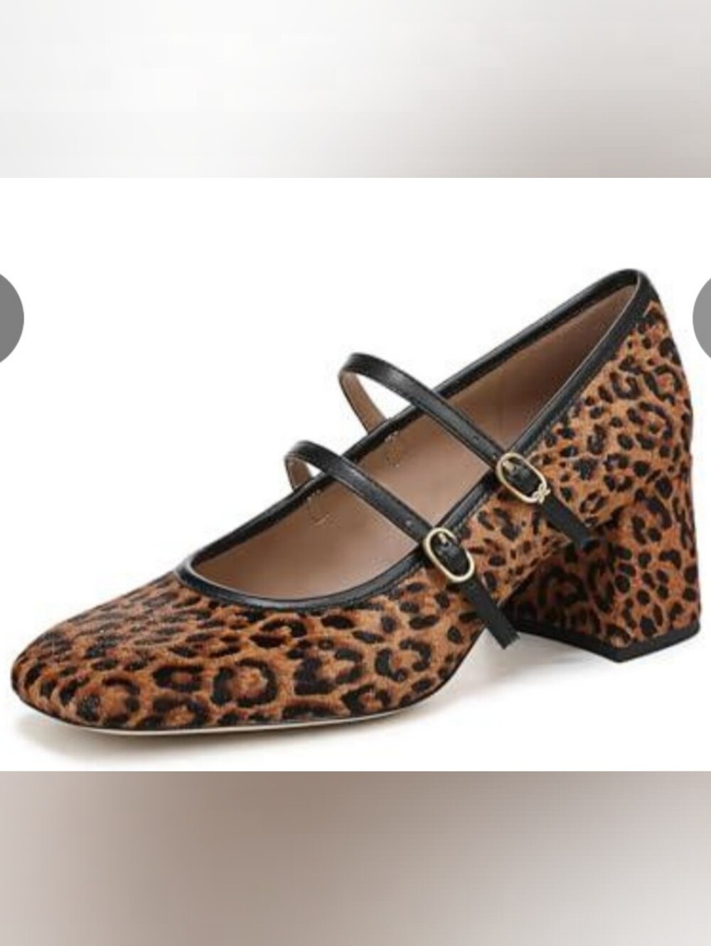 Sam Edelman Leopard Print Mary Jane Block Heel Pumps Double Black Straps 7.5